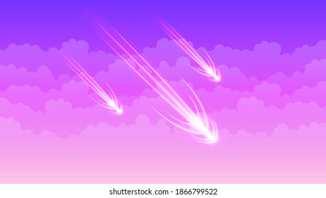 Abstract Purple Clouds Sky Nature Vector Falling Star Design Style Landscape