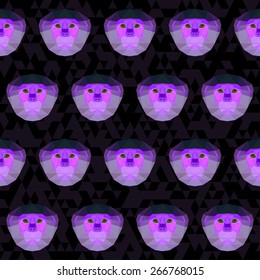 Abstract purple colored polygonal geometric red-shanked douc langur portrait seamless background for use in design