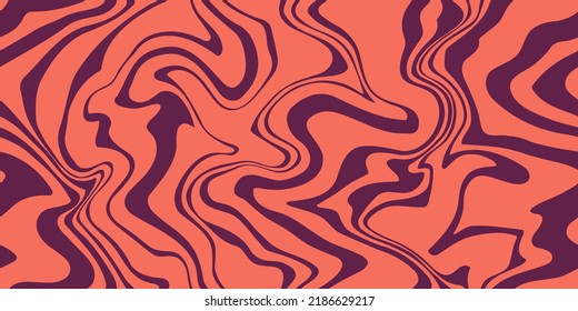 Abstract Purple Coral Psychedelic Waves Print Background. 1970s Trippy Seamless Pattern. Marble Acrylic Swirl Pattern. 