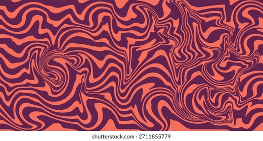 Abstractas fondo de impresión de ondas psicodélicas de coral púrpura. Modelo inconsútil trippy de los años 70. Patrón de remolino de acrílico de mármol. 