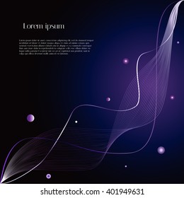 Abstract purple cosmic background with smooth lines and balls