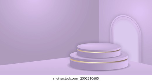 Abstract purple cylinder podium scene background. Product presentation, mock up, show cosmetic product, Podium, stage pedestal or platform