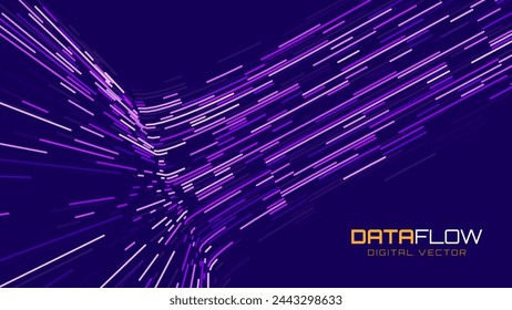 Líneas de datos purpúreas abstractas. Gráficos de luces Speed Lines. Diseño de fondo lineal futurista. Tecnología, Big Data, plantilla temática de ciencia.