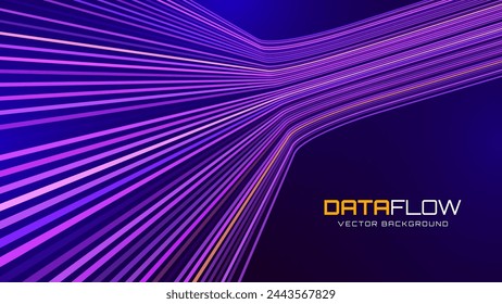 Abstract Purple Data Flowing Lines. Speed Lines Lights Graphics. Futuristic Linear Backdrop Design. Technology, Big Data, Science Theme Template.