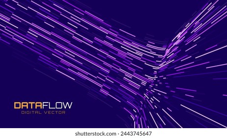 Abstract Purple Data Flowing Lines. Speed Lines Lights Graphics. Futuristic Linear Backdrop Design. Technology, Big Data, Science Theme Template.