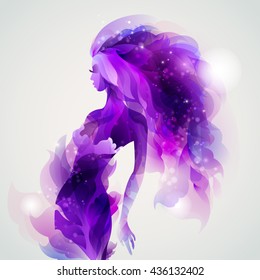 abstract purple decorative composition with girl