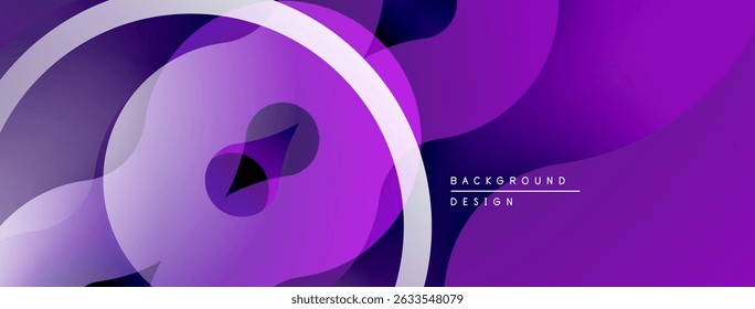 Abstract purple design features flowing shapes, gradients. Minimalist style with text element indicating background design. Smooth curves dominate composition.
