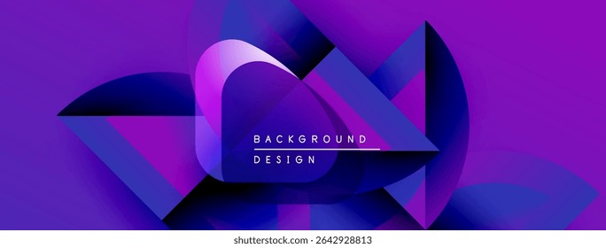 Abstract purple design features flowing shapes, gradients. Text reads background design. Modern, dynamic visual composition.