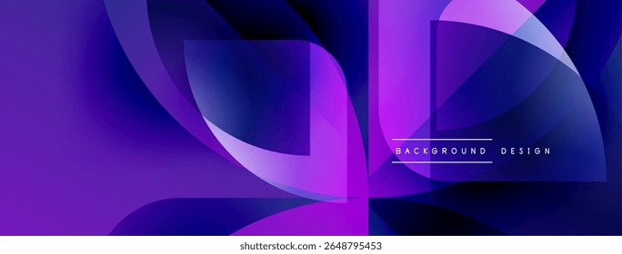 Abstract purple design features flowing shapes, gradients. Modern background ideal for digital projects, presentations. Minimalist style.
