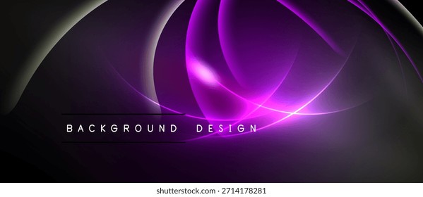 El diseño púrpura Abstractas presenta curvas fluidas, reflejos brillantes. El fondo oscuro crea un impacto visual dramático. Estética moderna.