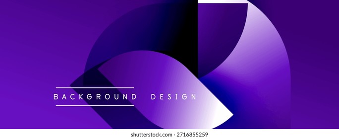 Abstract purple design features flowing shapes, gradients. Minimalist style with text elements below curves. Modern visual composition.