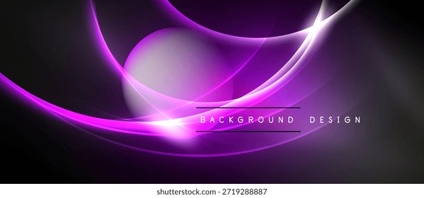 Abstraktes violettes Design mit fließenden Linien, Farbverläufen, hellen Lichteffekten. Der dunkle Hintergrund verbessert das lebendige Farbschema. Moderne, dynamische Komposition.