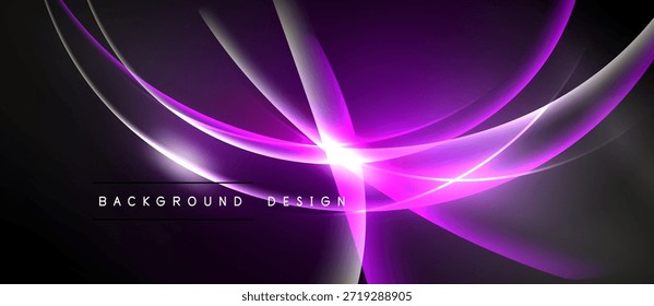 El diseño púrpura Abstractas presenta líneas fluidas, brillo central brillante. El fondo oscuro mejora las curvas luminosas, creando un impacto visual dinámico.