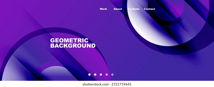 El diseño púrpura Abstractas presenta Formas fluidas, Elementos de texto, menú de navegación. Estética moderna adecuada para cabezal de Sitio web o Anuncio.