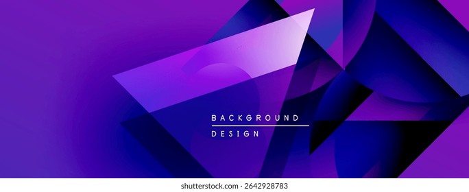 Abstract purple design features geometric shapes, gradients, dynamic composition. Modern aesthetic suitable for backgrounds, presentations.