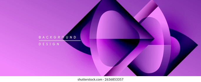 Abstract purple design features layered shapes. Modern aesthetic, smooth gradients create dynamic visual impact. Minimalist composition.
