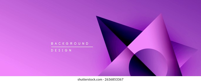 Abstract purple design features layered geometric shapes. Gradient background creates depth, modern aesthetic. Minimalist composition.
