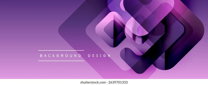 Abstract purple design features layered squares, gradients. Modern aesthetic suitable for backgrounds, presentations. Minimalist style.