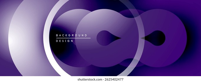 Abstraktes violettes Design mit überlappenden Kreisen, Farbverläufen und weißen Linien. Moderne, dynamische Komposition für Hintergründe.