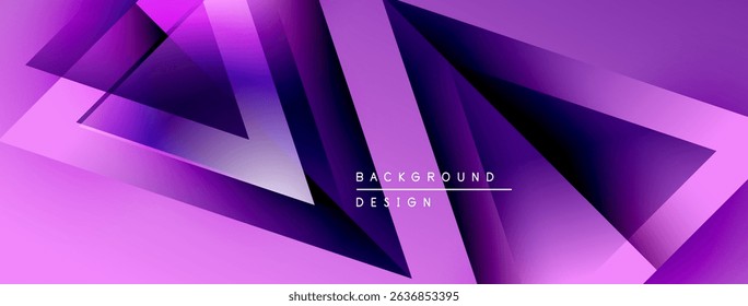 Abstract purple design features overlapping geometric shapes. Gradient colors create dynamic visual effect. Modern background texture.