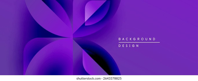 Abstract purple design features overlapping curved shapes. Gradient creates dynamic visual effect. Text reads background design.