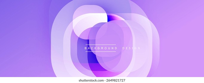 O design abstrato roxo apresenta círculos sobrepostos. Gradientes suaves criam profundidade, estética moderna. Composição minimalista, linhas limpas.