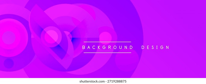 O design abstrato roxo apresenta círculos e gradientes sobrepostos. O texto lê o design do plano de fundo centralizado na composição. Estética moderna e vibrante.