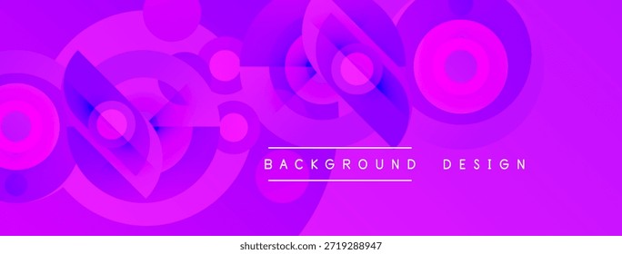 O design abstrato roxo apresenta círculos sobrepostos, criando textura visual dinâmica. As sombras de gradiente melhoram a profundidade, a estética moderna.