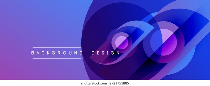 O design abstrato roxo apresenta círculos e gradientes sobrepostos. Fundo moderno ideal para apresentações, arte digital.