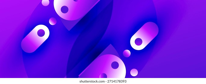 Abstractas diseño púrpura cuenta con Formas redondeadas, Gradientes, formas superpuestas. La composición moderna y vibrante crea un efecto visual dinámico.