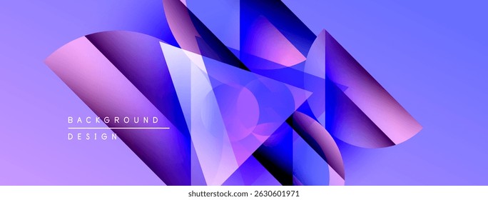 Abstract purple design. Geometric shapes overlap creating dynamic visual effect. Modern background suitable for presentations, websites.