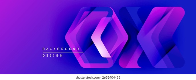 Abstract purple design. Layers create depth, modern aesthetic. Gradient colors, geometric shapes, vibrant presentation.