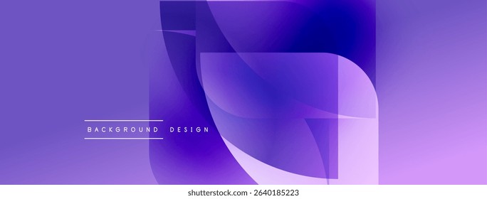 Abstract purple design. Overlapping shapes create fluid, modern aesthetic. Gradient colors provide depth, visual interest.
