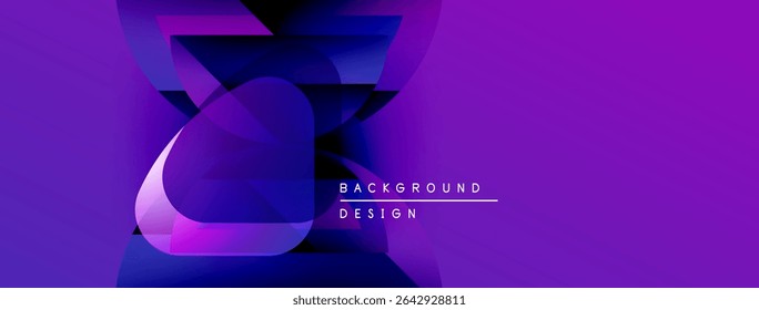 Abstract purple design. Overlapping shapes create dynamic visual effect. Text reads background design. Modern, vibrant composition.