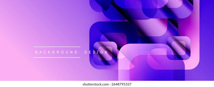 Design roxo abstrato. As formas sobrepostas criam um efeito visual dinâmico. Fundo gradiente adiciona profundidade, estética moderna.