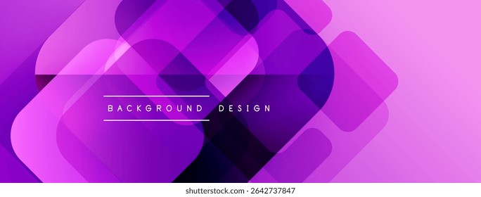 Abstract purple design. Overlapping squares, rectangles create dynamic visual effect. Modern background suitable for various projects.