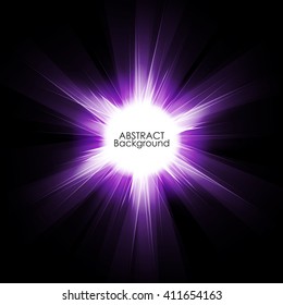 Abstract purple digital background design with a burst, lens flare. Vector illustration