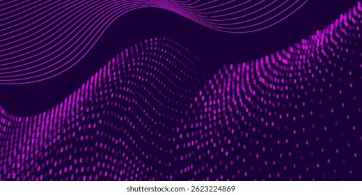 Abstrakter violetter digitaler Punkt und Wellenlinien-Muster-Hintergrund mit futuristischen Vibes