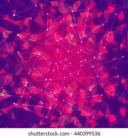 Abstract purple digital polygonal background with dots and lines. Vector illustration.