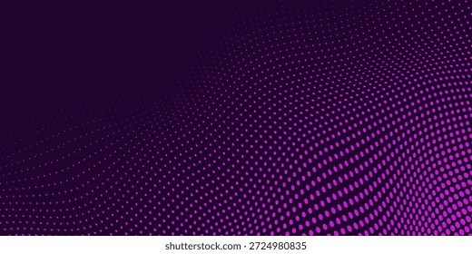 Abstractas línea ondulada dinámica púrpura textura punteada, fondo púrpura oscuro con espacio de copia. Patrón de puntos simple futurista moderno. Vector