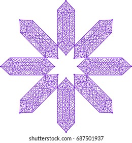 Abstract purple floral shape with eight petals on white background. Shape of purple stylized magic crystals. Element for design. Vector illustration. 