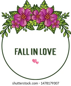 Abstract purple flower frame, for design of various card fall in love. Vector