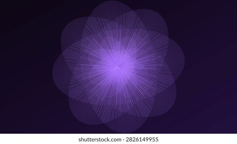 Abstract purple geometric flower shape with thin glowing lines on dark background