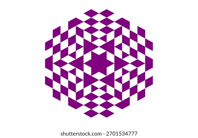 Patrón geométrico púrpura Abstractas del mandala con la simetría de la estrella y la ilusión del cubo, arte digital moderno de la geometría sagrada, diseño futurista mínimo para la decoración, el Fondo de pantalla, la marca, el yoga, y el tema de la meditación