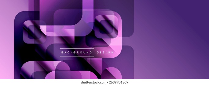 Abstract purple geometric pattern. Overlapping squares create modern design. Gradient shades add depth, visual interest.