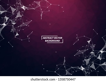 Abstract Purple Geometric Polygonal background molecule and communication. Connected lines with dots. Concept of the science, chemistry, biology, medicine, technology.