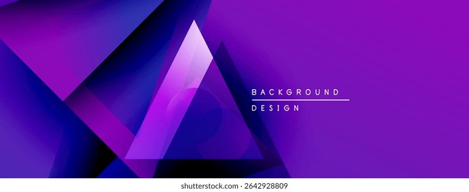 Abstract purple geometric shapes overlap. Gradient colors create dynamic visual effect. Modern design suitable for backgrounds.