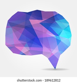 Abstract purple geometric speech bubble with triangular polygons