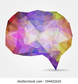 Abstract purple geometric speech bubble with triangular polygons