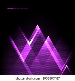 Abstract purple geometric triangles overlapping transparency layer on black background technology concept. Vector illustration